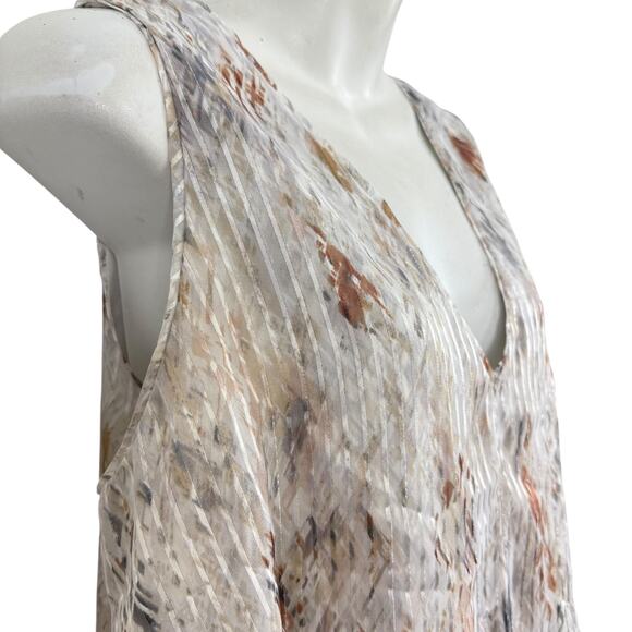 White House Black Market Metallic Floral Pinstriped Sleeveless Top Blouse sz L - Picture 4 of 16